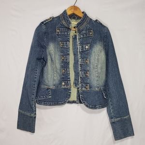 Y2K denim military inspired jean jacket. Small